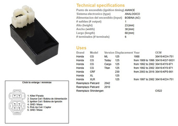 Dze moduł zapłonu cdi honda xl 125r, xlr 125`97-02, cg 125, crf 230